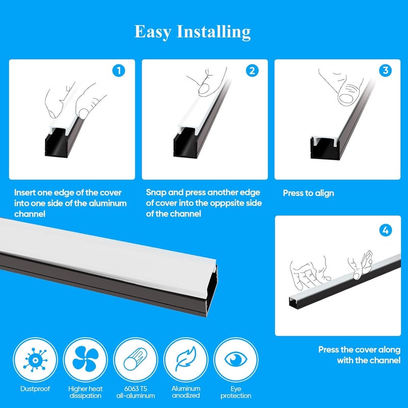 Besseto 10 Pack 1M/3.3Ft LED Aluminum Channel for Wall Panel,Wood Slat Wall Panel LED Strip Light Aluminum Channel Profile for Living Room Bedroom Bathroom Stairs (Black-10Pack 3.3Ft) - Image 4